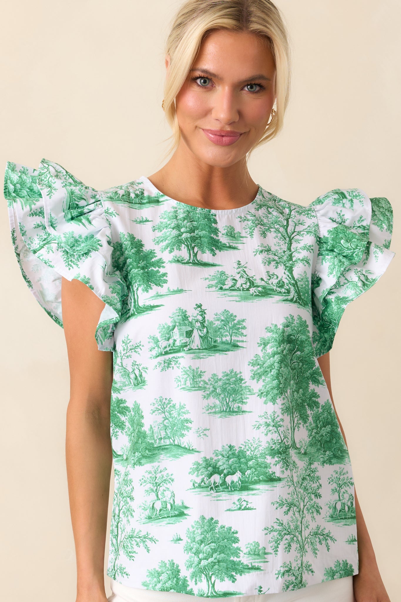 A zoomed-in look at the intricate toile print, showcasing its delicate design and contrast.
